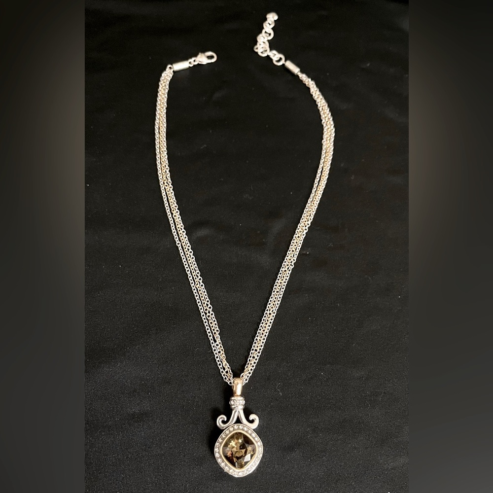 RARE Vintage Retired Brighton Lions Eye silver and gold tone pendant necklace